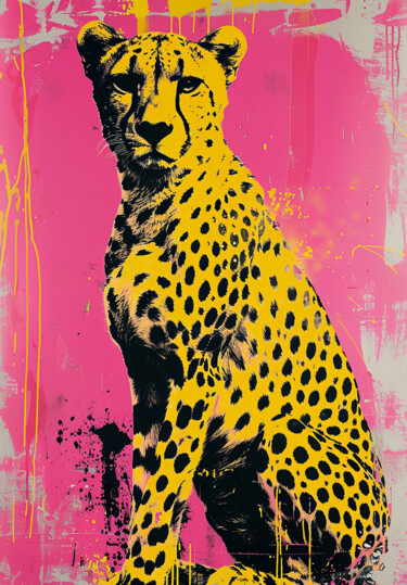 "Vibrant Leopard on…" başlıklı Dijital Sanat 春宇 关 tarafından, Orijinal sanat, AI tarafından oluşturulan görüntü Karton üzeri…