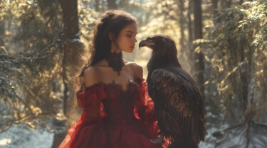 The girl and the eagle — the silence of air 数字艺术 标题为“The girl and the ea…” 由Nadzeya Dzemianchuk, 原创艺术品, AI生成的图像