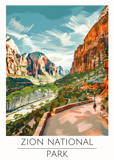 Digital Arts με τίτλο "Zion National Park:…" από 春宇 关, Αυθεντικά έργα τέχνης, Εικόνα που δημιουργήθηκε με AI Τοποθετήθηκε στ…