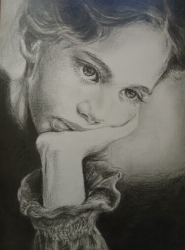 Desenho intitulada "Как-то грустно..." por Olga Lobova, Obras de arte originais, Lápis