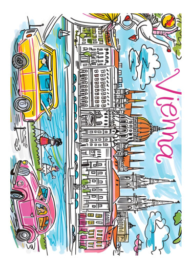 Digitale Kunst getiteld "Vienna Cityscape: V…" door Chun Yu Guan, Origineel Kunstwerk, AI gegenereerde afbeelding Gemonteerd…