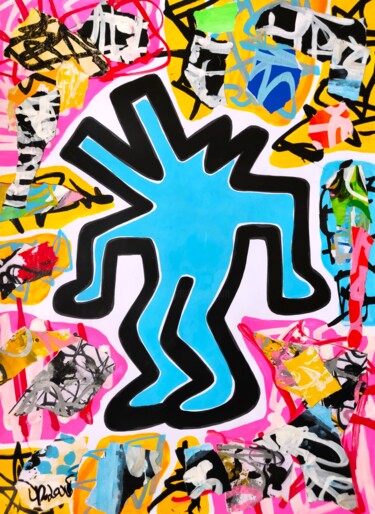 Pop dog BLUE ( Tribute to Keith Haring ) 绘画 标题为“Pop dog BLUE ( Trib…” 由Dr. Love, 原创艺术品, 丙烯