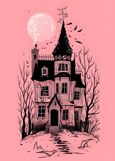 "Haunting Pink Gothi…" başlıklı Dijital Sanat 春宇 关 tarafından, Orijinal sanat, AI tarafından oluşturulan görüntü Karton üzer…