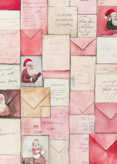 Digitale Kunst getiteld "Santa's Letters: A…" door Chun Yu Guan, Origineel Kunstwerk, AI gegenereerde afbeelding Gemonteerd…