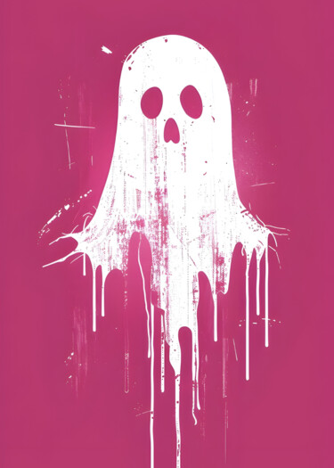 Digitale Kunst getiteld "Ghostly Drip on Pink" door Chun Yu Guan, Origineel Kunstwerk, AI gegenereerde afbeelding Gemonteerd…