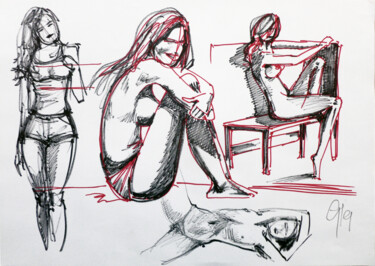 Drawing titled "Figürliche Skizzen…" by Götz Wiedenroth, Original Artwork, Marker