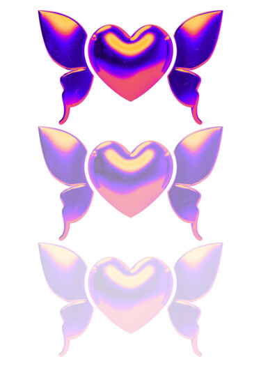 Digital Arts titled "Holographic Hearts:…" by Chun Yu Guan, Original Artwork, AI generated image Mounted on Cardboard