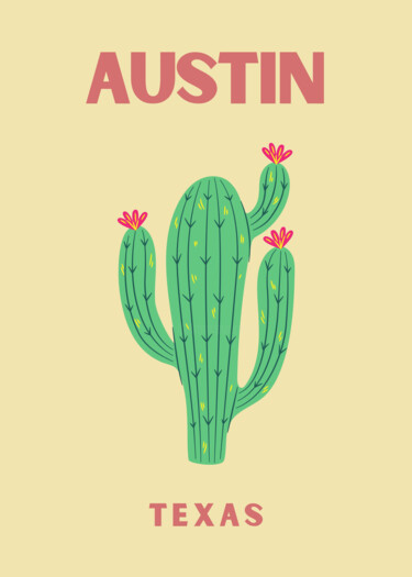 数字艺术 标题为“Austin Texas Cactus…” 由春宇 关, 原创艺术品, AI生成的图像 安装在纸板上