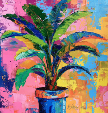 数字艺术 标题为“Vibrant Tropical Pl…” 由春宇 关, 原创艺术品, AI生成的图像 安装在纸板上