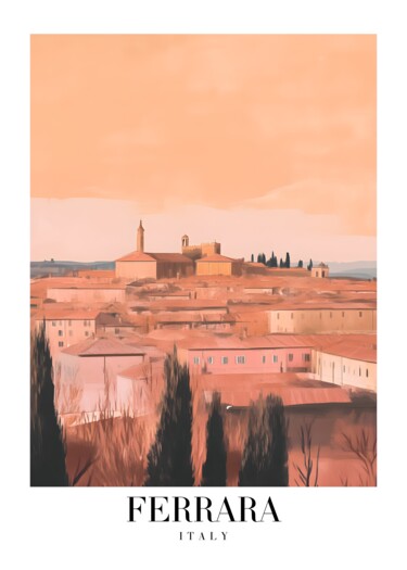 Digital Arts titled "Ferrara Sunset: Ita…" by Chun Yu Guan, Original Artwork, AI generated image Mounted on Cardboard