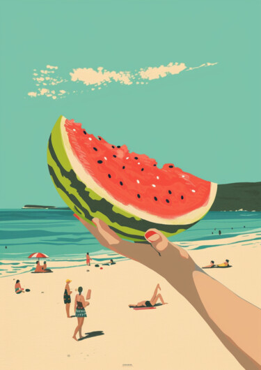 Arts numériques intitulée "Summer Bliss: Giant…" par Chun Yu Guan, Œuvre d'art originale, Image générée par l'IA Monté sur C…