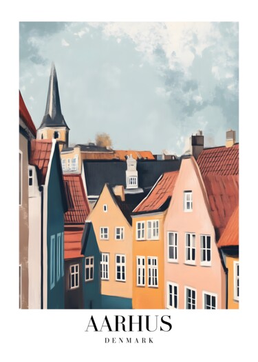 Arts numériques intitulée "Aarhus Rooftops: Da…" par Chun Yu Guan, Œuvre d'art originale, Image générée par l'IA Monté sur C…