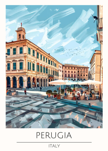 Digitale Kunst getiteld "Perugia Square, Ita…" door Chun Yu Guan, Origineel Kunstwerk, AI gegenereerde afbeelding Gemonteerd…