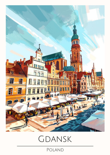 数字艺术 标题为“Gdansk Market Squar…” 由春宇 关, 原创艺术品, AI生成的图像 安装在纸板上