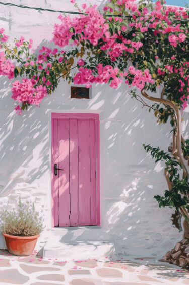 제목이 "Pink Door Under Blo…"인 디지털 아트 春宇 关로, 원작, AI 생성 이미지 판지에 장착됨