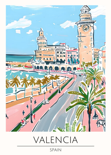 Digital Arts titled "Valencia Coastal Ch…" by Chun Yu Guan, Original Artwork, AI generated image Mounted on Cardboard