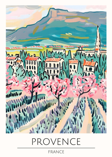Digitale Kunst getiteld "Provençal Village i…" door Chun Yu Guan, Origineel Kunstwerk, AI gegenereerde afbeelding Gemonteerd…