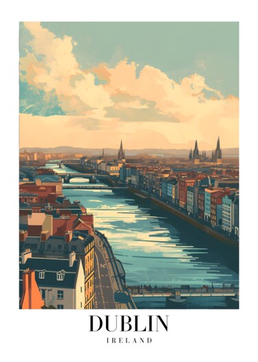 Digital Arts titled "Dublin Cityscape: R…" by Chun Yu Guan, Original Artwork, AI generated image Mounted on Cardboard