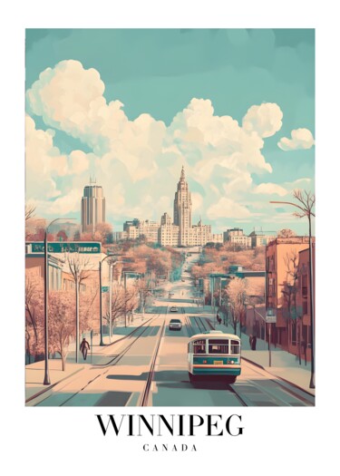 数字艺术 标题为“Winnipeg Cityscape:…” 由春宇 关, 原创艺术品, AI生成的图像 安装在纸板上