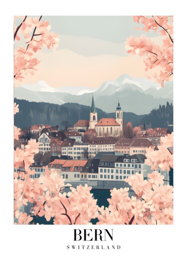数字艺术 标题为“Cherry Blossoms Ove…” 由春宇 关, 原创艺术品, AI生成的图像 安装在纸板上