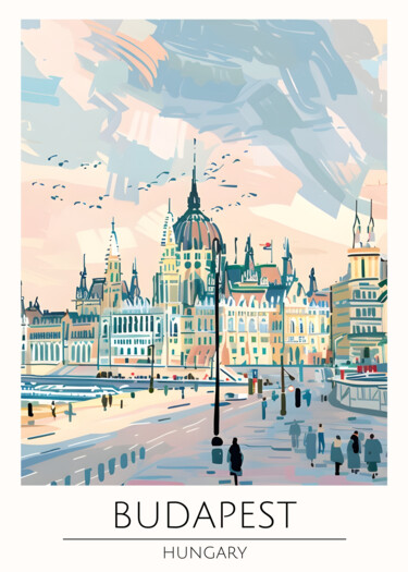 Arts numériques intitulée "Budapest Cityscape:…" par Chun Yu Guan, Œuvre d'art originale, Image générée par l'IA Monté sur C…