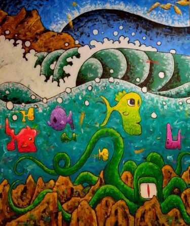 Painting titled "Day Five - Sky and…" by Gregory Evans, Original Artwork, Oil Mounted on Wood Stretcher frame