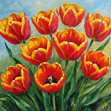 数字艺术 标题为“Red Tulips” 由Alex Mir, 原创艺术品, 数字油画