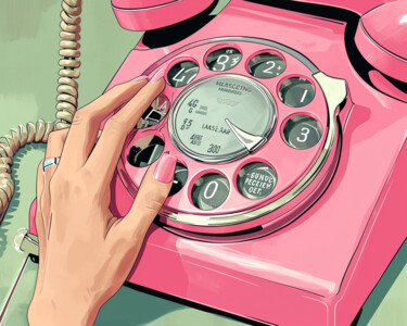 数字艺术 标题为“Retro Pink Rotary P…” 由春宇 关, 原创艺术品, AI生成的图像 安装在纸板上