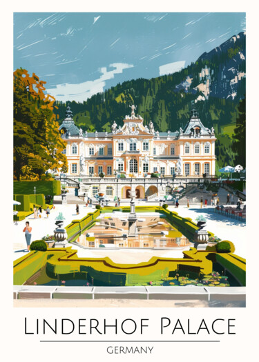 Digitale Kunst getiteld "Linderhof Palace: G…" door Chun Yu Guan, Origineel Kunstwerk, AI gegenereerde afbeelding Gemonteerd…