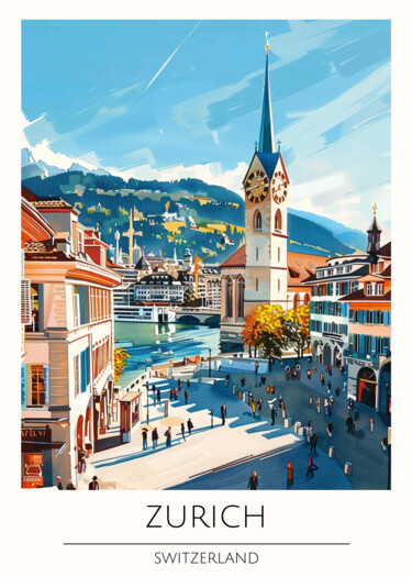Цифровое искусство под названием "Zurich Cityscape: S…" - 春宇 关, Подлинное произведение искусства, Изображение, сгенерированн…