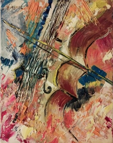 「une idée de musique」というタイトルの絵画 Raphael Marrasによって, オリジナルのアートワーク, オイル ウッドストレッチャーフレームにマウント