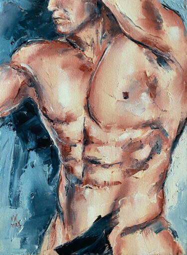 Male torso Schilderij getiteld "Male torso" door Volodymyr Nezdiimynoha, Origineel Kunstwerk, Olie Gemonteerd op Frame voor houten bran…