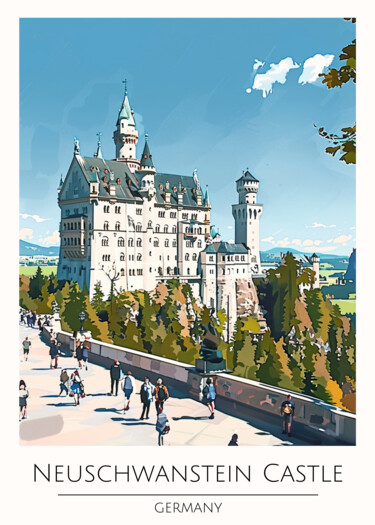 "Neuschwanstein Cast…" başlıklı Dijital Sanat 春宇 关 tarafından, Orijinal sanat, AI tarafından oluşturulan görüntü Karton üzer…