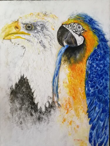 「aigle royale et pér…」というタイトルの絵画 Raphael Marrasによって, オリジナルのアートワーク, オイル ウッドストレッチャーフレームにマウント
