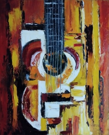 "GUITARE JAUNE" başlıklı Tablo Raphael Marras tarafından, Orijinal sanat, Petrol Ahşap Sedye çerçevesi üzerine monte edilmiş