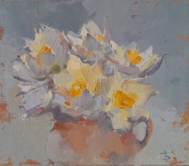 Malerei mit dem Titel "Pasque Flower" von Tatyana Barinova, Original-Kunstwerk, Öl