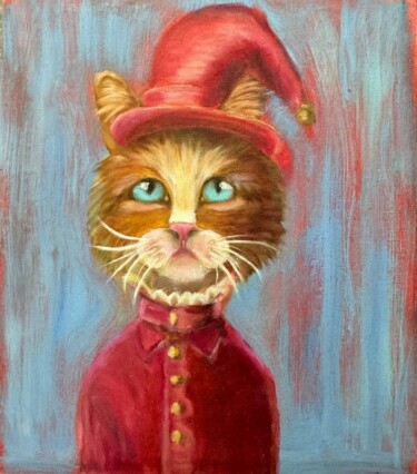 Painting titled "The Jester Cat" by Svetlana Leont Eva, Original Artwork, Oil