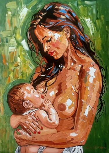 Schilderij getiteld "Nutrimento" door Salvo Distefano, Origineel Kunstwerk, Olie Gemonteerd op Frame voor houten brancard
