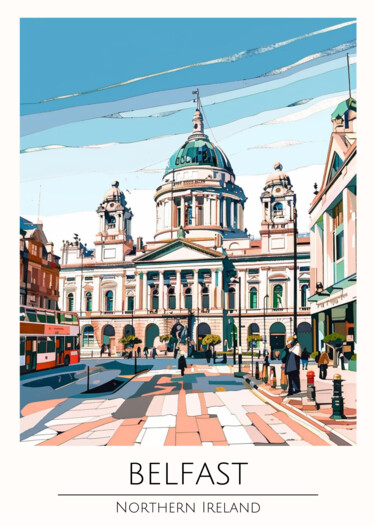 제목이 "Belfast Cityscape:…"인 디지털 아트 春宇 关로, 원작, AI 생성 이미지 판지에 장착됨