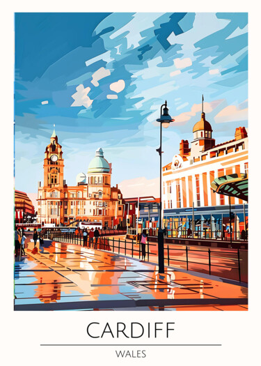 数字艺术 标题为“Cardiff Wales: Coas…” 由春宇 关, 原创艺术品, AI生成的图像 安装在纸板上