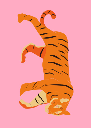 数字艺术 标题为“Tiger's Graceful Na…” 由春宇 关, 原创艺术品, AI生成的图像 安装在纸板上
