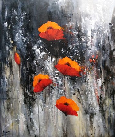 Pittura intitolato "Coquelicots éphémèr…" da Eric Bruni, Opera d'arte originale, Olio Montato su Telaio per barella in legno