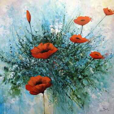 Scattered poppies 绘画 标题为“Scattered poppies” 由Eric Bruni, 原创艺术品, 丙烯 安装在木质担架架上