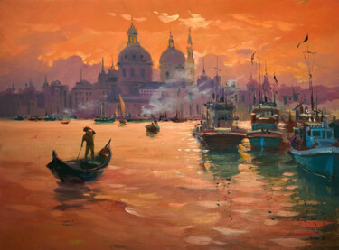 The Atmosphere of the Venetian City Картина под названием "The Atmosphere of t…" - Yuriy Suprunchuk, Подлинное произведение искусства, Масло Установлен на картон