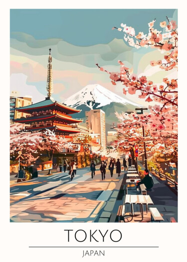 数字艺术 标题为“Tokyo Spring: Cherr…” 由春宇 关, 原创艺术品, AI生成的图像 安装在纸板上