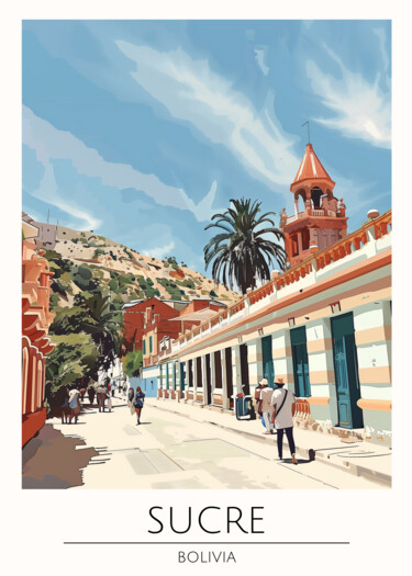 数字艺术 标题为“Sucre, Bolivia: A C…” 由春宇 关, 原创艺术品, AI生成的图像 安装在纸板上