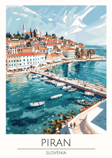 数字艺术 标题为“Piran, Slovenia: Co…” 由春宇 关, 原创艺术品, AI生成的图像 安装在纸板上