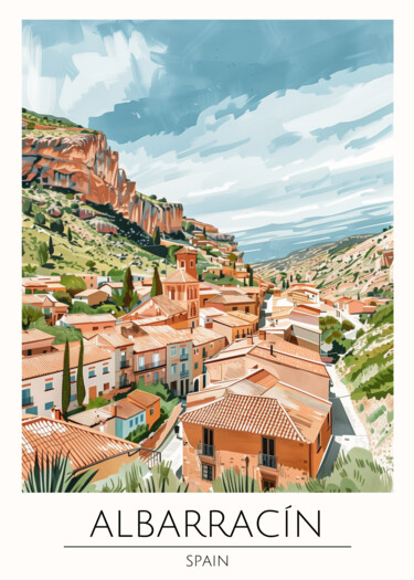 「Albarracín, Spain:…」というタイトルのデジタルアーツ 春宇 关によって, オリジナルのアートワーク, AI生成画像 段ボールにマウント