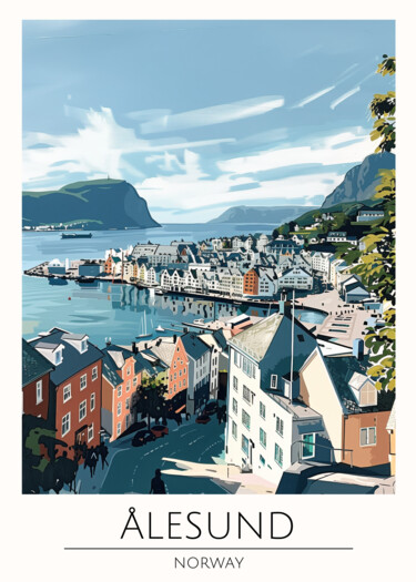 Arte digitale intitolato "Alesund, Norway: Co…" da Chun Yu Guan, Opera d'arte originale, Immagine generata dall'IA Montato s…