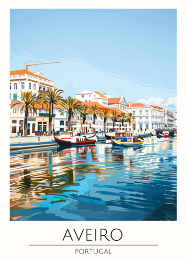 数字艺术 标题为“Aveiro Harbor Refle…” 由春宇 关, 原创艺术品, AI生成的图像 安装在纸板上